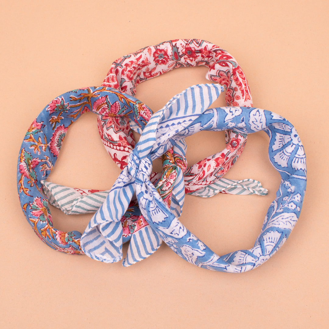 Set of 3 – Handmade Cotton Bandanas | Printed Head Scarf &amp; Hair Wrap