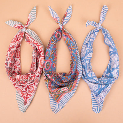 Set of 3 - Luxury Cotton Bandana | Handmade Printed Scarf for Hair, Neck and Fashion Styling Purposes