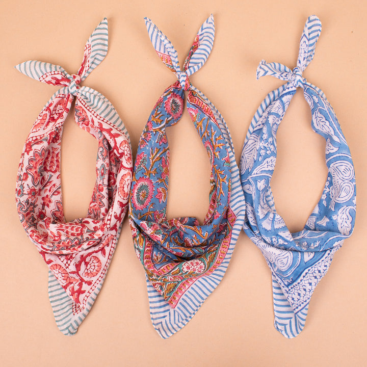 Set of 3 – Handmade Cotton Bandanas | Printed Head Scarf &amp; Hair Wrap