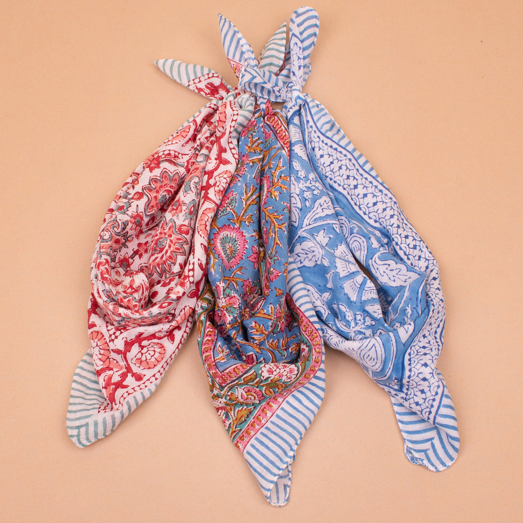 Set of 3 – Handmade Cotton Bandanas | Printed Head Scarf &amp; Hair Wrap