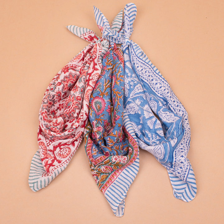 Set of 3 – Handmade Cotton Bandanas | Printed Head Scarf &amp; Hair Wrap