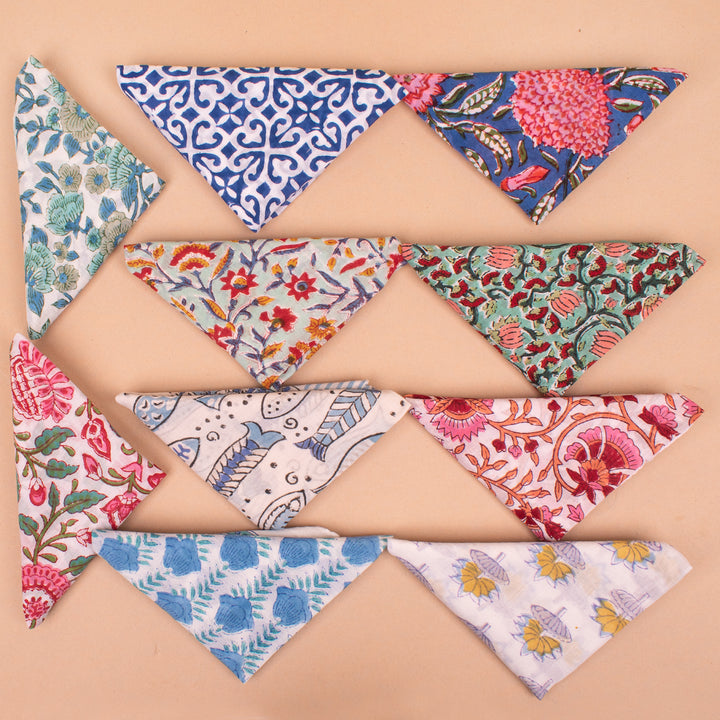 Set of 10 – Hand Block Cotton Bandanas | Head Scarf &amp; Hair Wrap