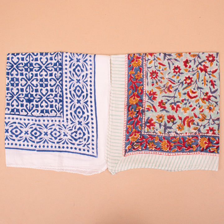 Set of 10 – Hand Block Cotton Bandanas | Head Scarf &amp; Hair Wrap
