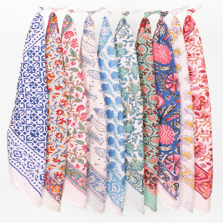 Set of 10 – Hand Block Cotton Bandanas | Head Scarf &amp; Hair Wrap
