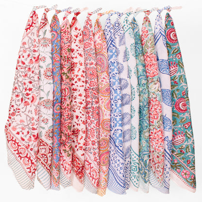 Set of 14 - Bohemian Cotton Bandana Scarf | Trendy Hair Accessory for Festivals, Travel and Casual Looks