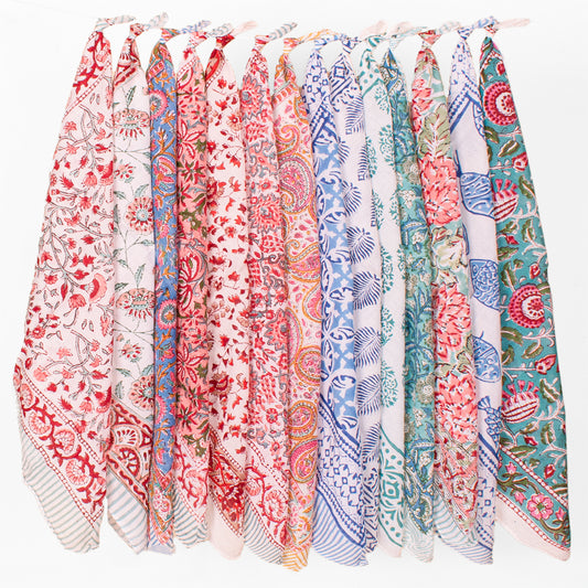 Set of 14 - Bohemian Cotton Bandana Scarf | Trendy Hair Accessory for Festivals, Travel and Casual Looks