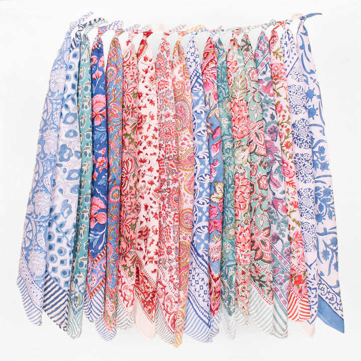 Set of 18 – Designer Cotton Bandanas | Hair Scarf &amp; Neck Wrap