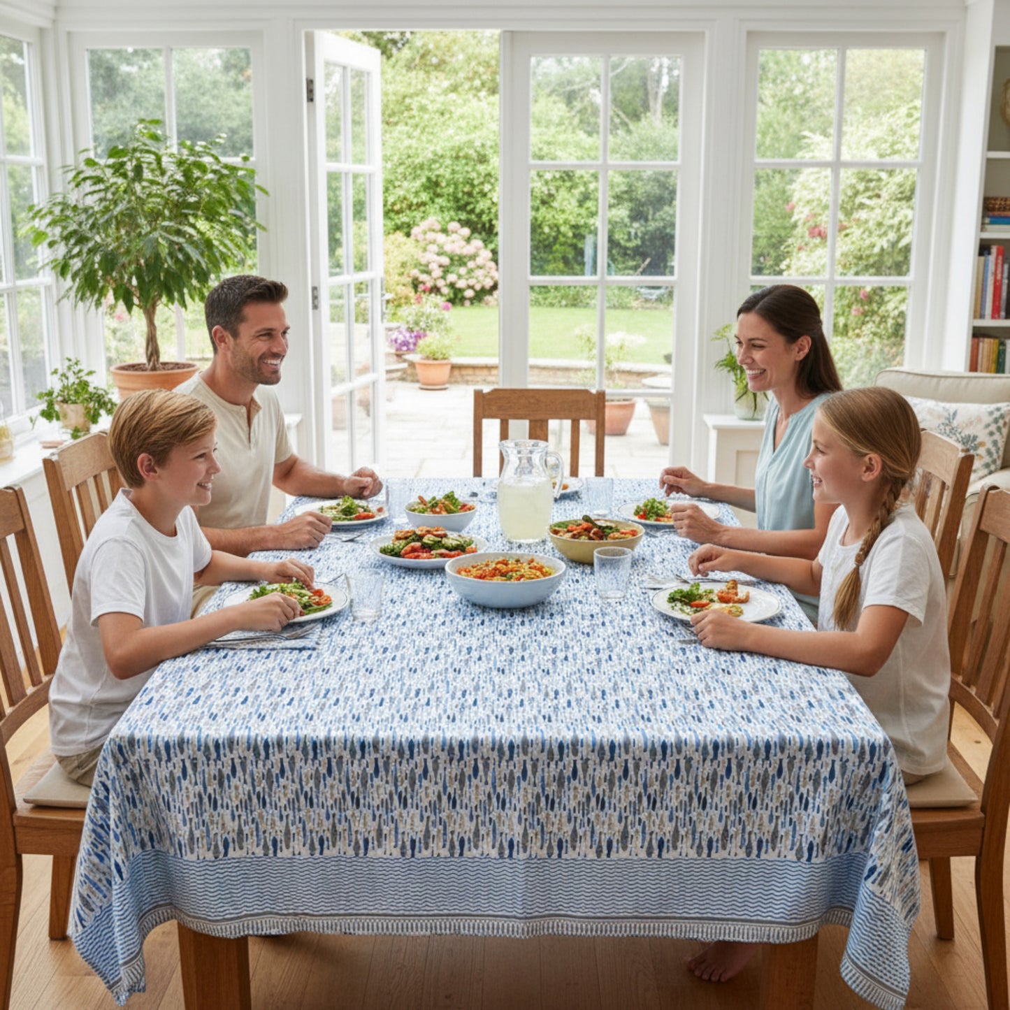 Block Print Tablecloth Cotton, Bohemian Table Cover, Rustic Dining Decor - 90x108