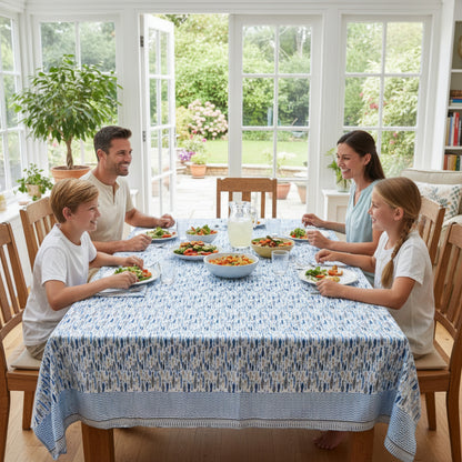 Block Print Tablecloth Cotton, Bohemian Table Cover, Rustic Dining Decor - 90x108