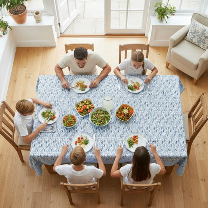 Block Print Tablecloth Cotton, Bohemian Table Cover, Rustic Dining Decor - 90x108