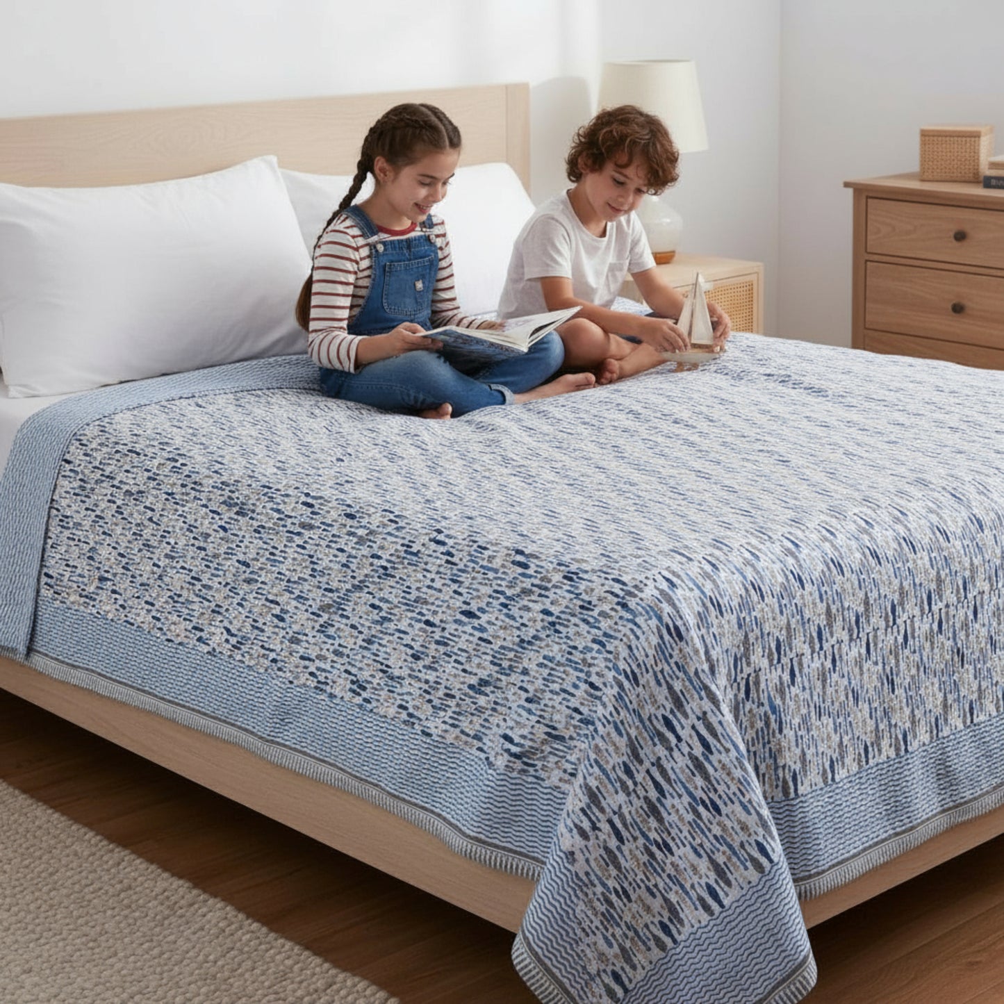 Block Print Tablecloth Cotton, Bohemian Table Cover, Rustic Dining Decor - 90x108