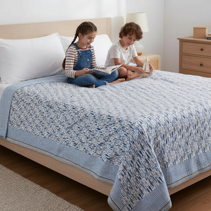 Block Print Tablecloth Cotton, Bohemian Table Cover, Rustic Dining Decor - 90x108