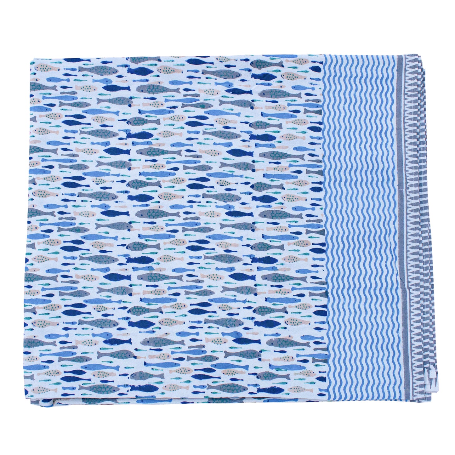 Block Print Tablecloth Cotton, Bohemian Table Cover, Rustic Dining Decor - 90x108