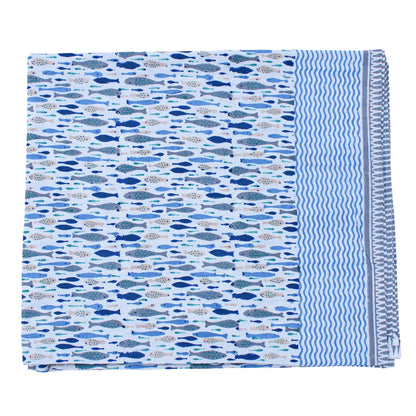 Block Print Tablecloth Cotton, Bohemian Table Cover, Rustic Dining Decor - 90x108