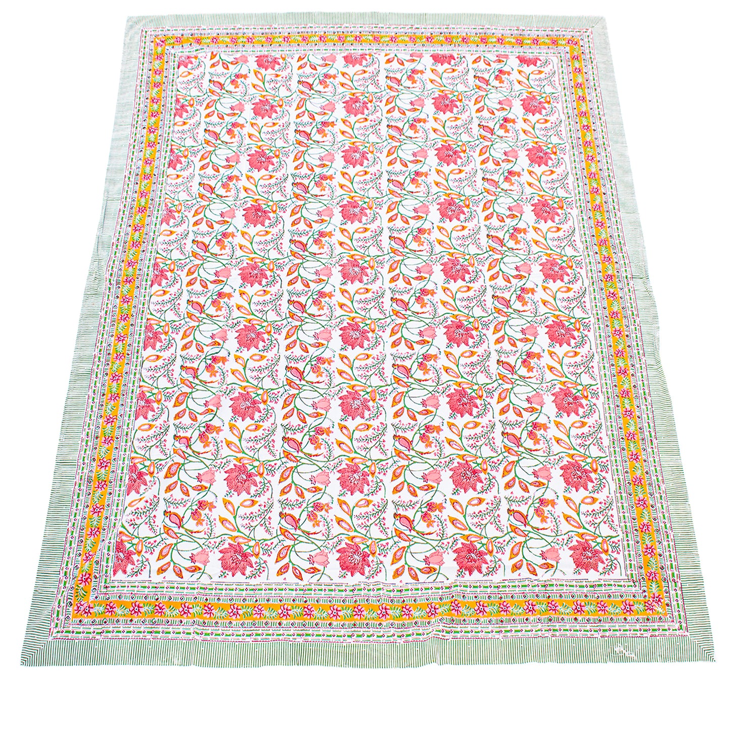 Hand Block Print Cotton Tablecloth, Boho Floral Table Cover, Handmade Dining Decor - 90x108