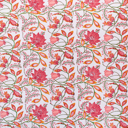 Hand Block Print Cotton Tablecloth, Boho Floral Table Cover, Handmade Dining Decor - 90x108