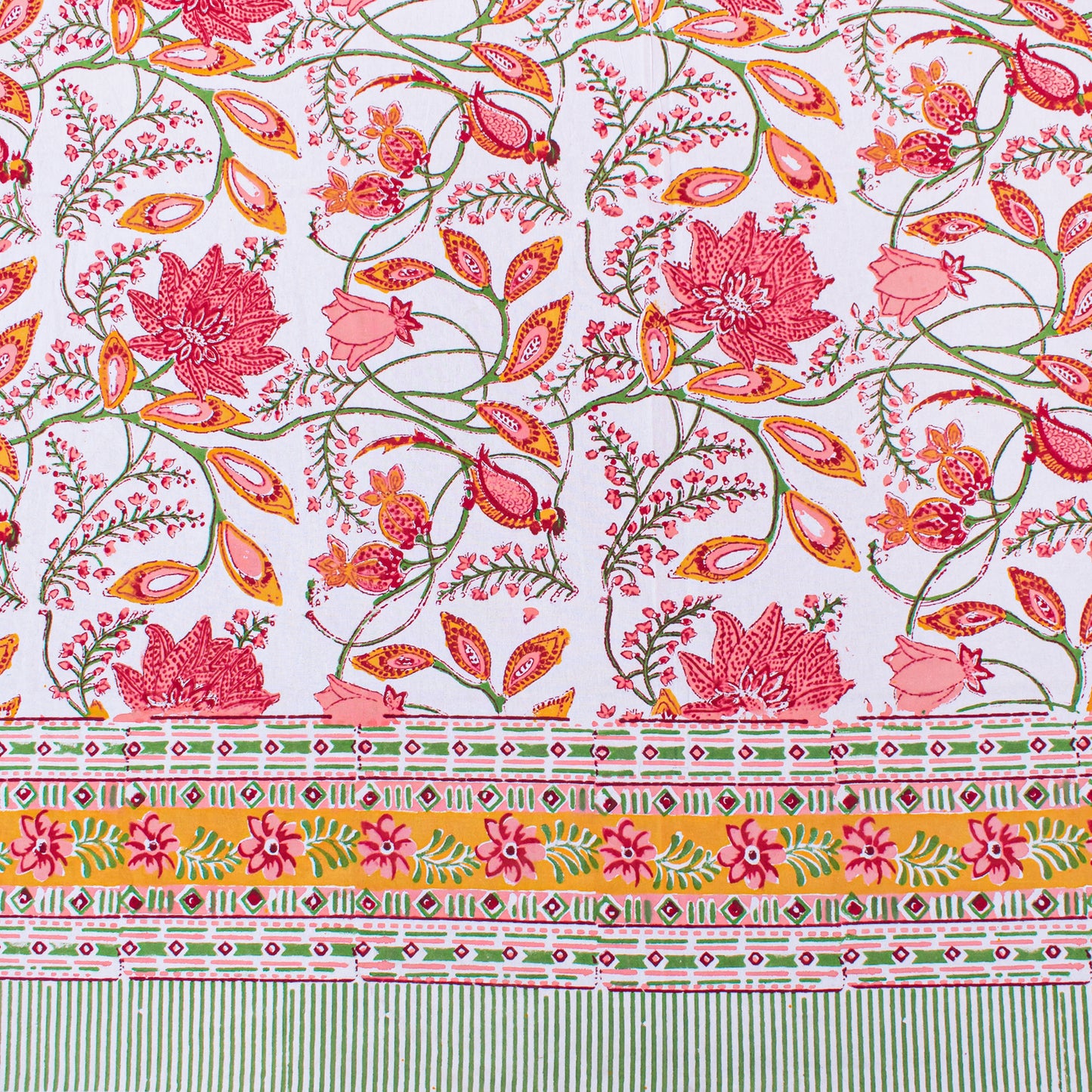 Hand Block Print Cotton Tablecloth, Boho Floral Table Cover, Handmade Dining Decor - 90x108