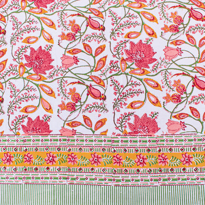 Hand Block Print Cotton Tablecloth, Boho Floral Table Cover, Handmade Dining Decor - 90x108