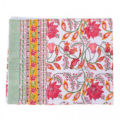 Hand Block Print Cotton Tablecloth, Boho Floral Table Cover, Handmade Dining Decor - 90x108