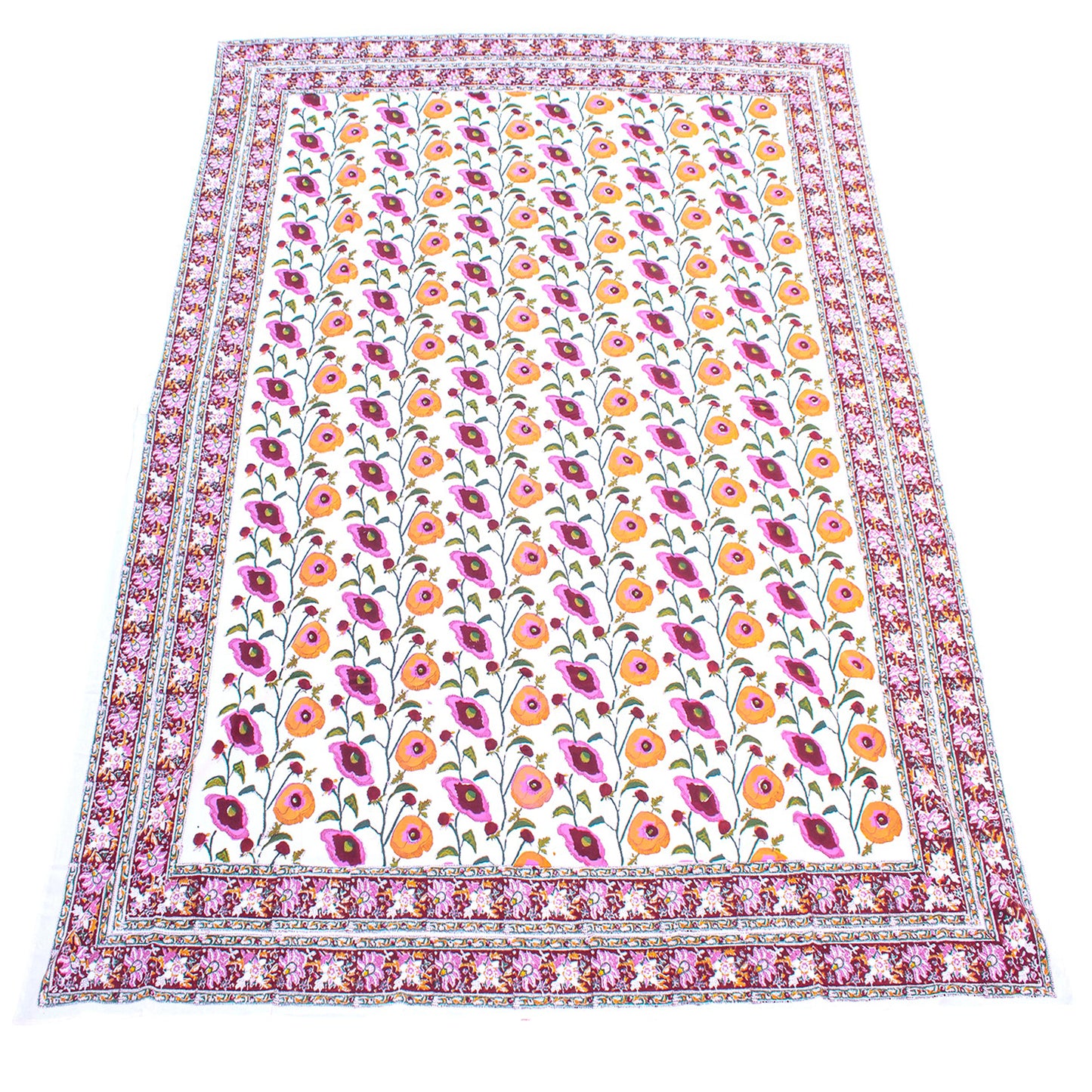 Block Print Cotton Tablecloth, Boho Table Cover, Farmhouse Dining Linen - 90x108