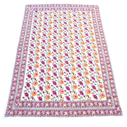 Block Print Cotton Tablecloth, Boho Table Cover, Farmhouse Dining Linen - 90x108