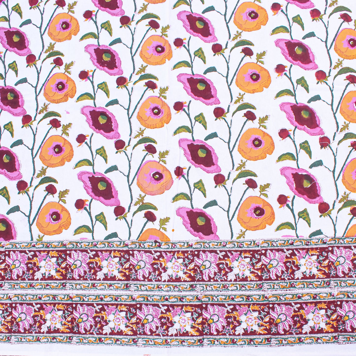 Block Print Cotton Tablecloth, Boho Table Cover, Farmhouse Dining Linen - 90x108