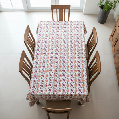 Block Print Cotton Tablecloth, Boho Table Cover, Farmhouse Dining Linen - 90x108