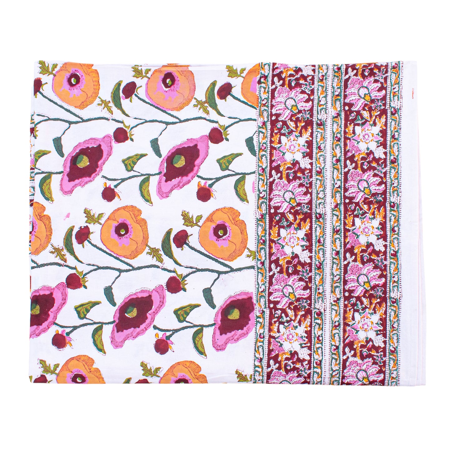 Block Print Cotton Tablecloth, Boho Table Cover, Farmhouse Dining Linen - 90x108