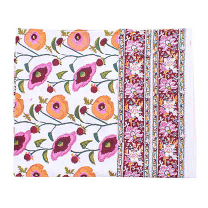 Block Print Cotton Tablecloth, Boho Table Cover, Farmhouse Dining Linen - 90x108