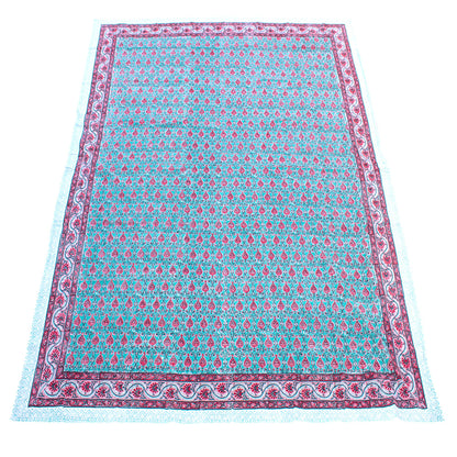 Handmade Cotton Tablecloth, Block Print Dining Cover, Farmhouse Kitchen Decor - 90x108