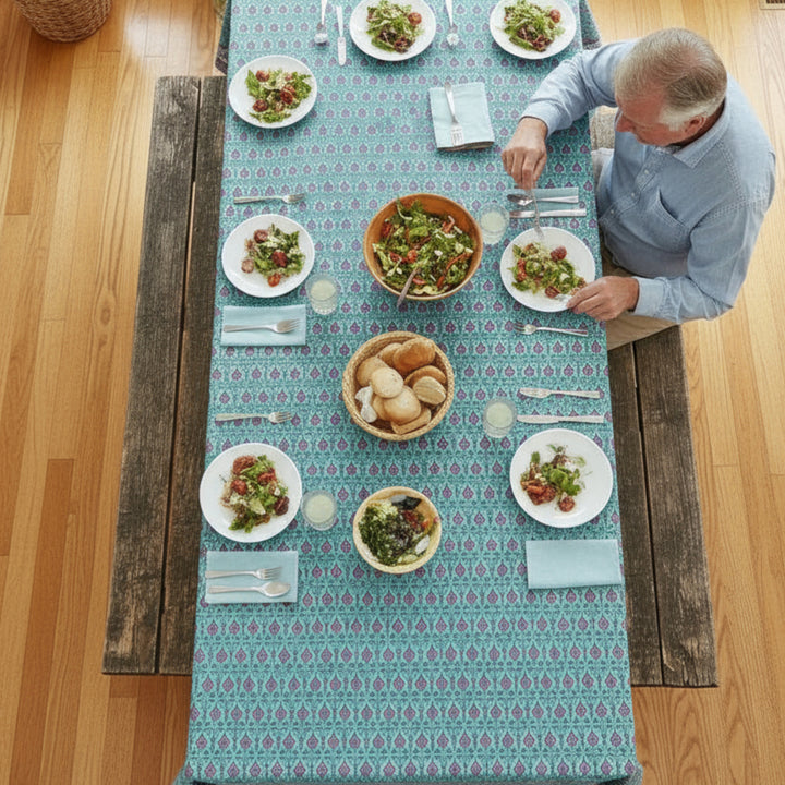 Hand Block Cotton Tablecloth 90x108 | Boho Table Cover