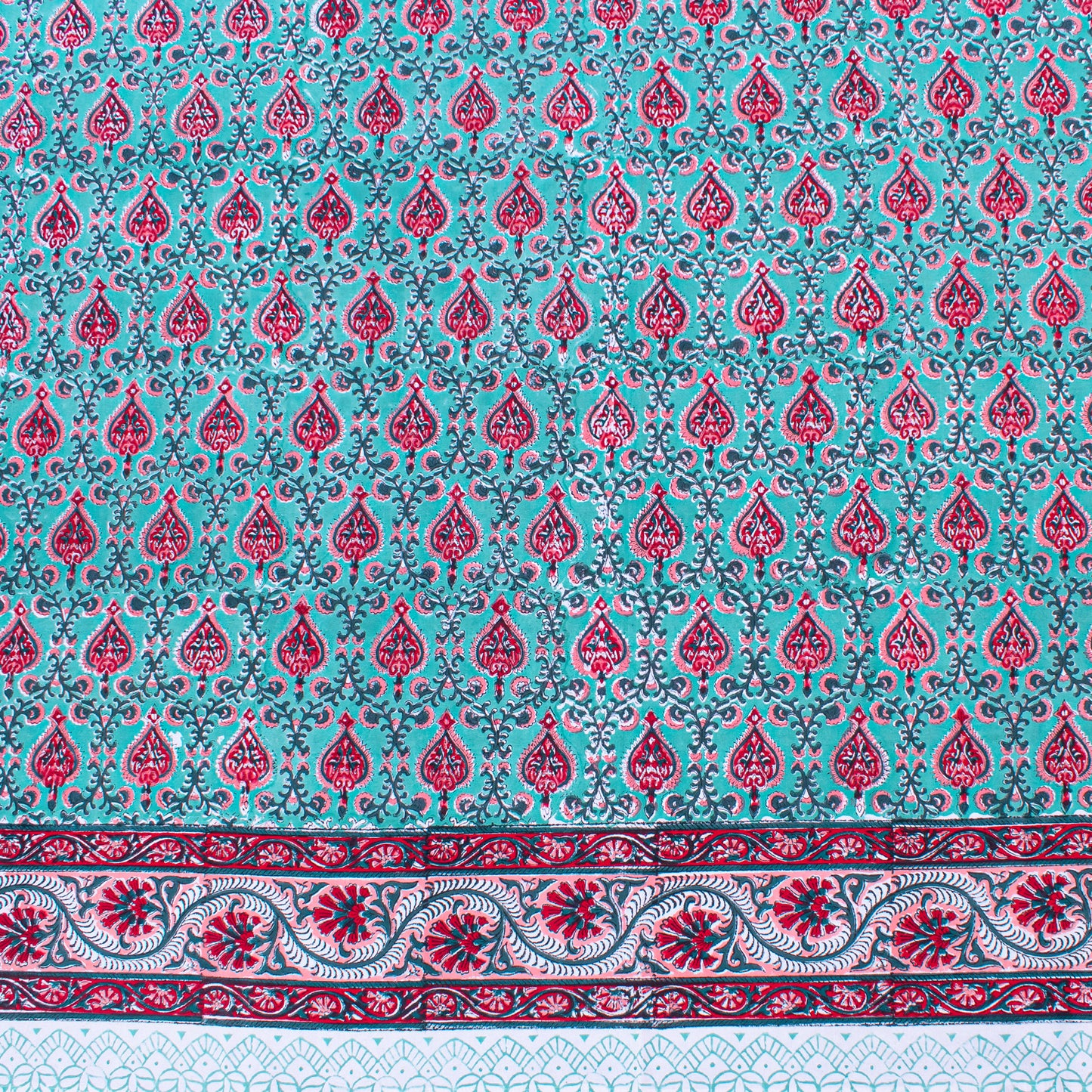 Handmade Cotton Tablecloth, Block Print Dining Cover, Farmhouse Kitchen Decor - 90x108