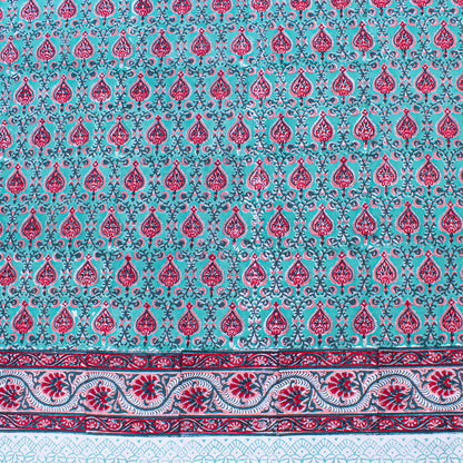 Handmade Cotton Tablecloth, Block Print Dining Cover, Farmhouse Kitchen Decor - 90x108