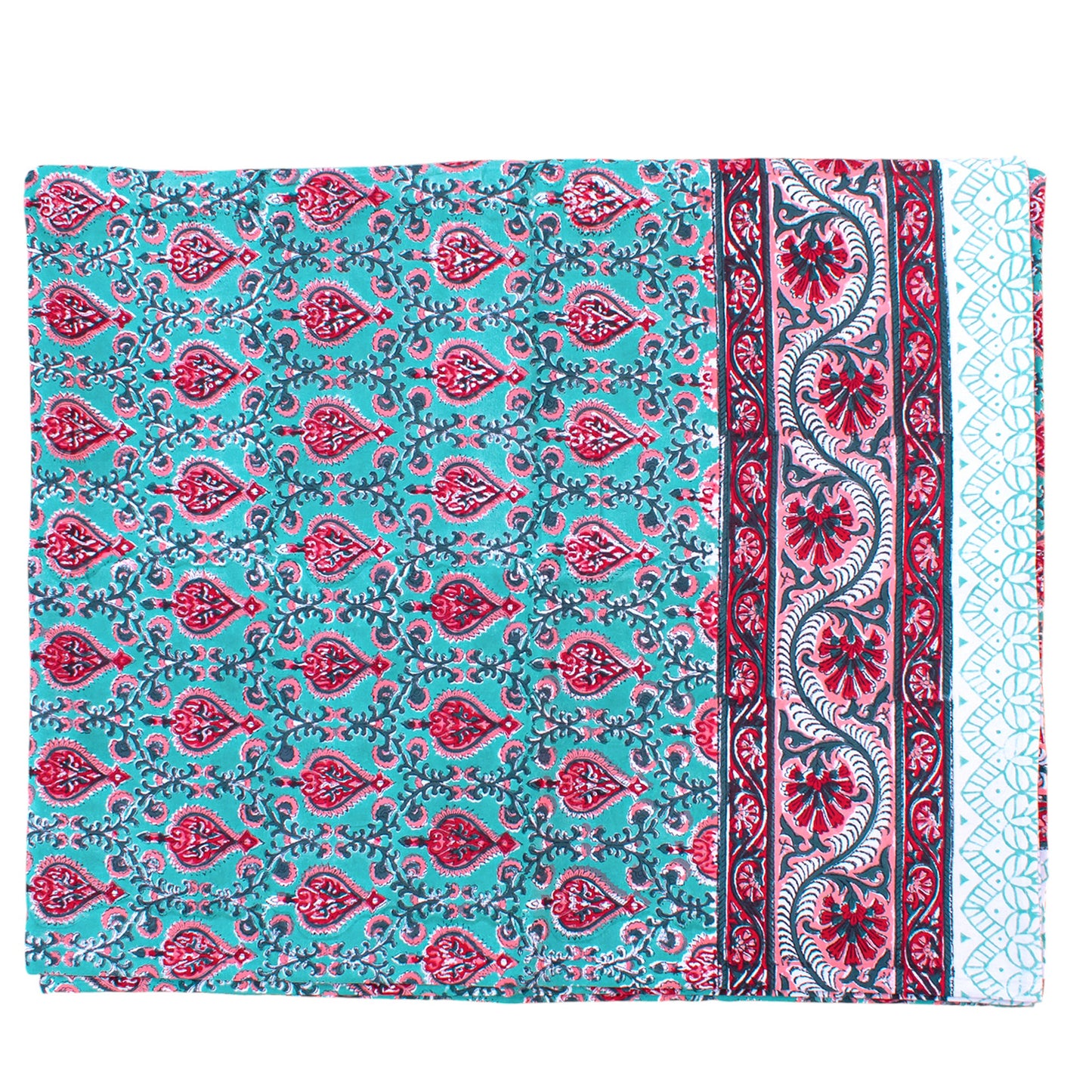 Handmade Cotton Tablecloth, Block Print Dining Cover, Farmhouse Kitchen Decor - 90x108