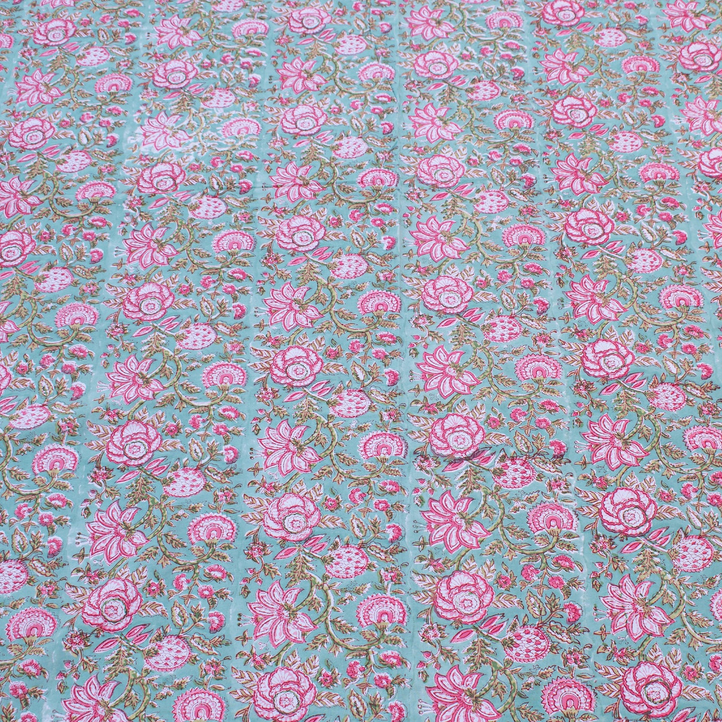 Floral Block Printed Cotton Tablecloth, Boho Table Linen, Handmade Home Decor - 90x108