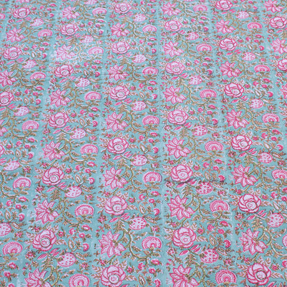 Floral Block Printed Cotton Tablecloth, Boho Table Linen, Handmade Home Decor - 90x108