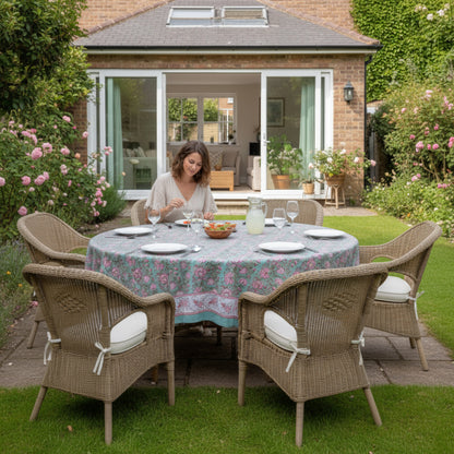 Floral Block Printed Cotton Tablecloth, Boho Table Linen, Handmade Home Decor - 90x108