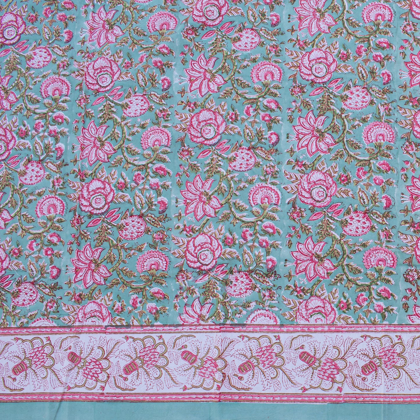 Floral Block Printed Cotton Tablecloth, Boho Table Linen, Handmade Home Decor - 90x108