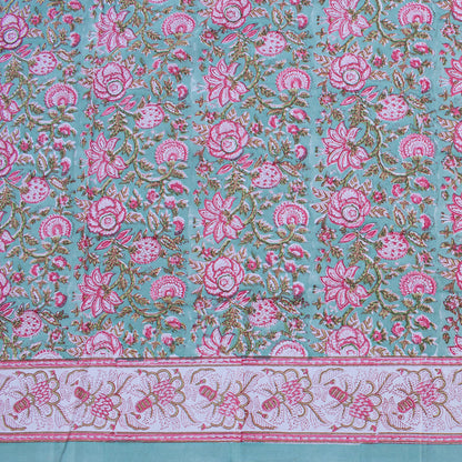 Floral Block Printed Cotton Tablecloth, Boho Table Linen, Handmade Home Decor - 90x108