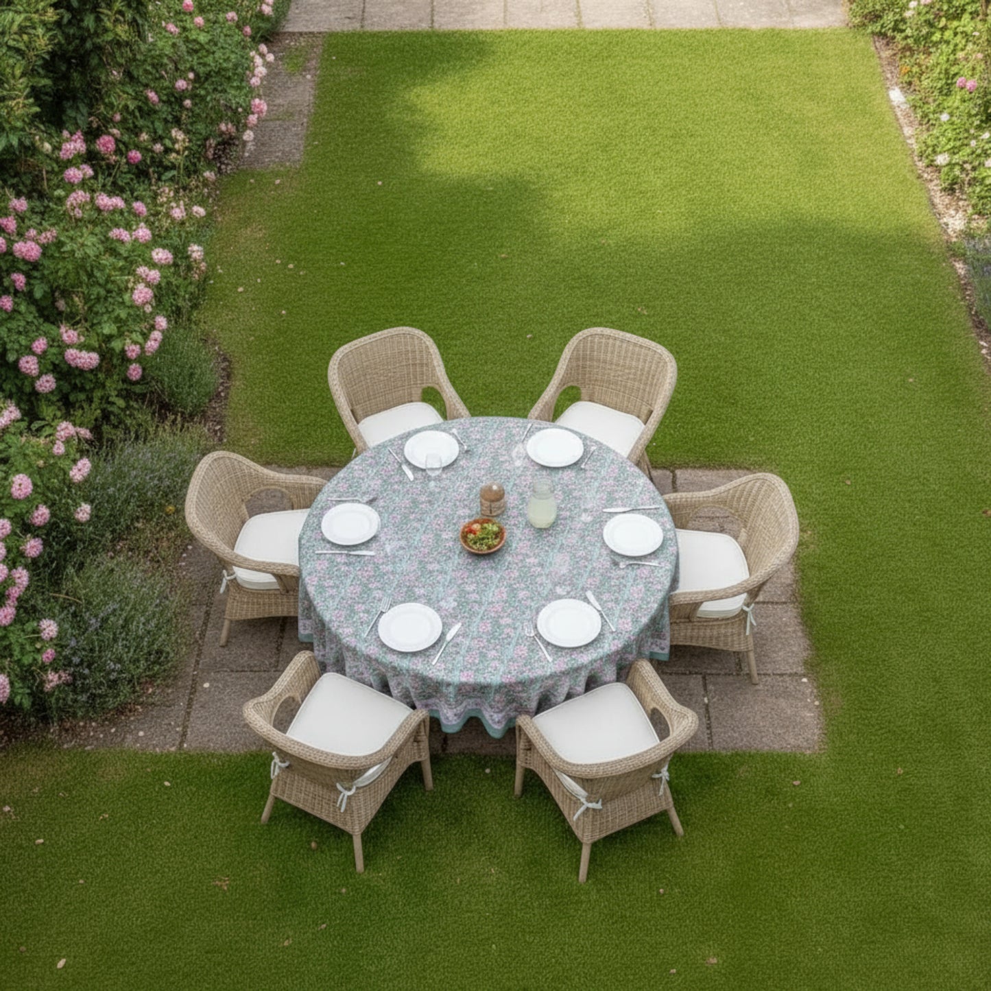 Floral Block Printed Cotton Tablecloth, Boho Table Linen, Handmade Home Decor - 90x108