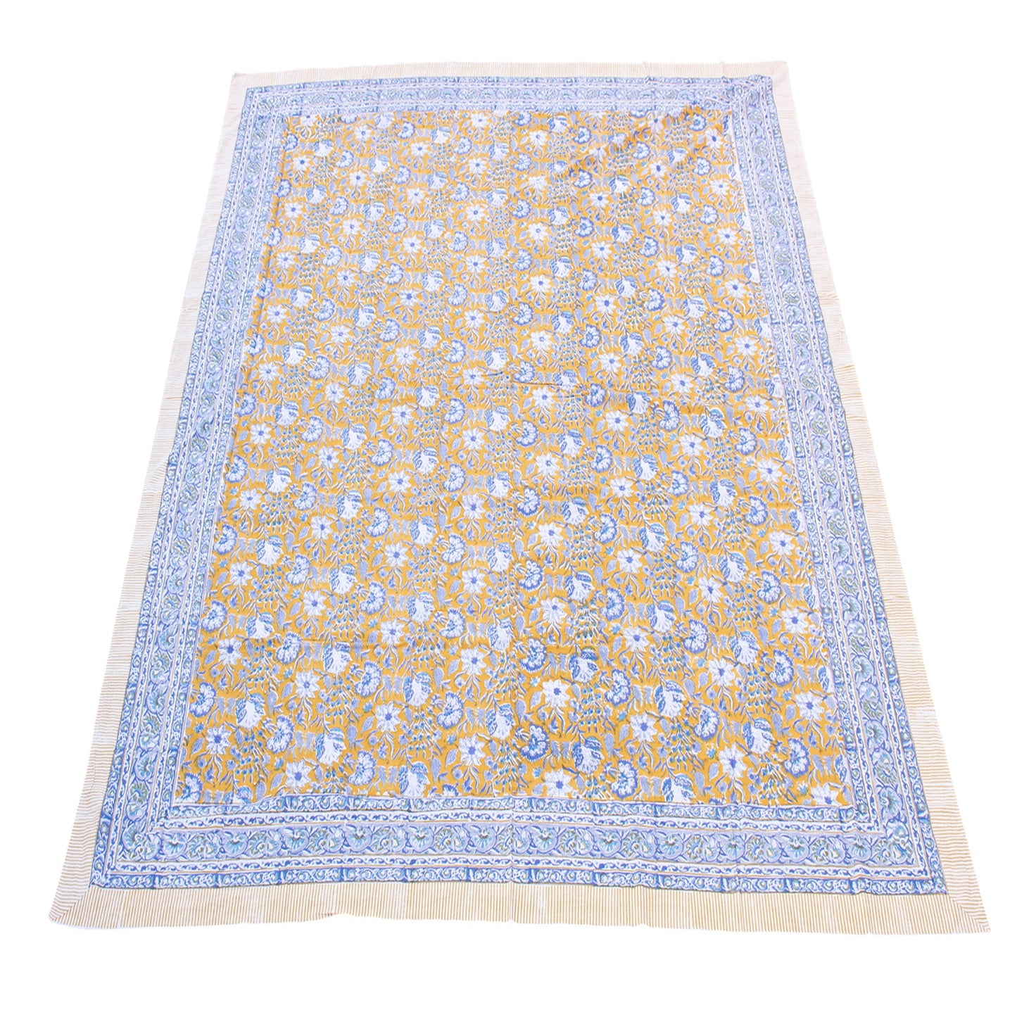 Handmade Block Printed Tablecloth, Cotton Table Cover, Rustic Home Decor - 90x108