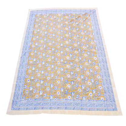 Handmade Block Printed Tablecloth, Cotton Table Cover, Rustic Home Decor - 90x108