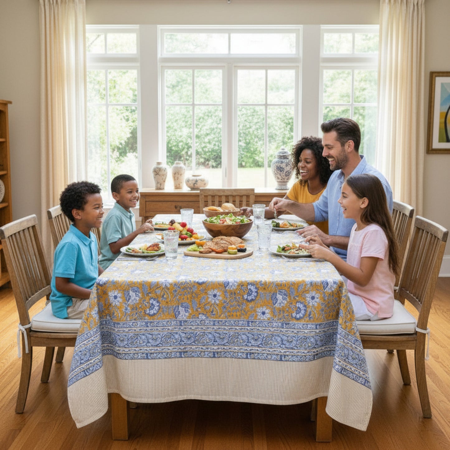 Handmade Block Printed Tablecloth, Cotton Table Cover, Rustic Home Decor - 90x108