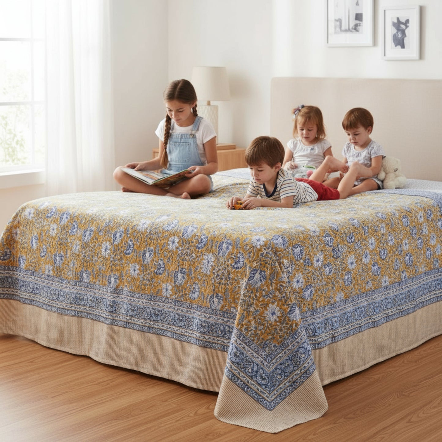 Handmade Block Printed Tablecloth, Cotton Table Cover, Rustic Home Decor - 90x108