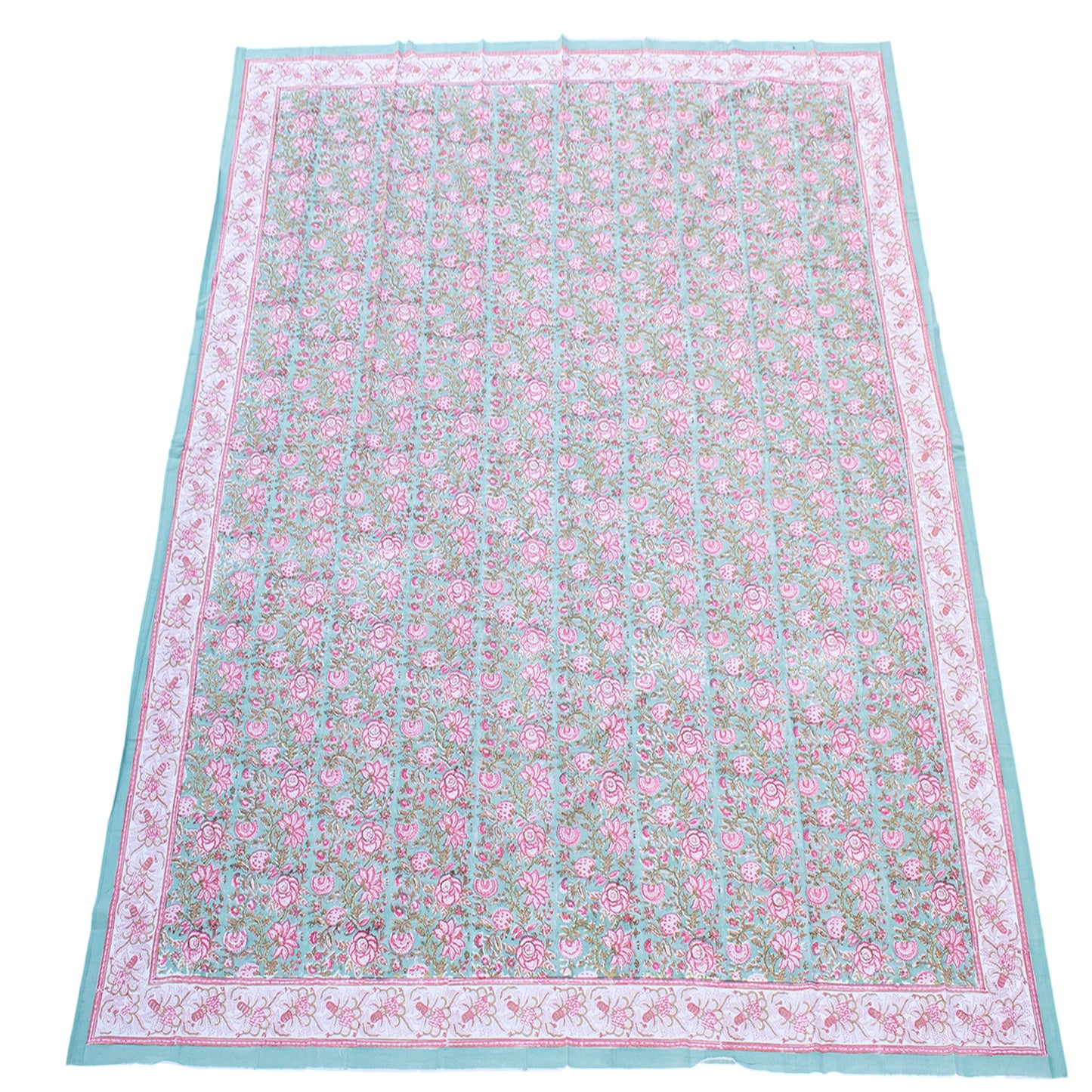 Floral Block Print Tablecloth, Cotton Dining Table Cover, Boho Style Linen - 90x108