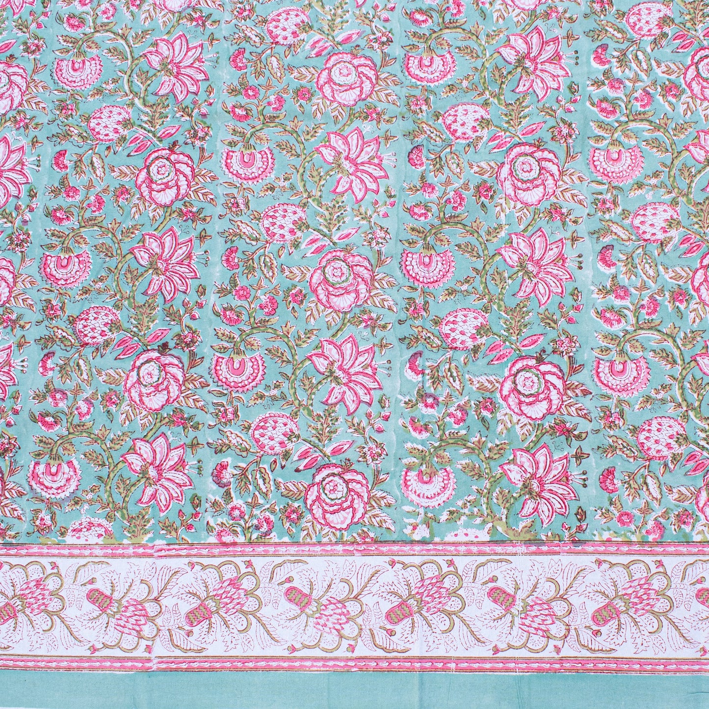 Floral Block Print Tablecloth, Cotton Dining Table Cover, Boho Style Linen - 90x108