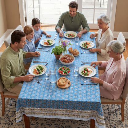 Indian Block Print Cotton Tablecloth, Handmade Dining Decor, Artisan Table Cover - 90x108