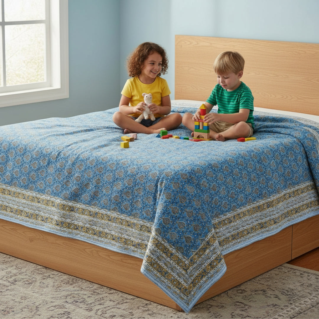 Hand Block Cotton Tablecloth 90x108 | Boho Table Cover