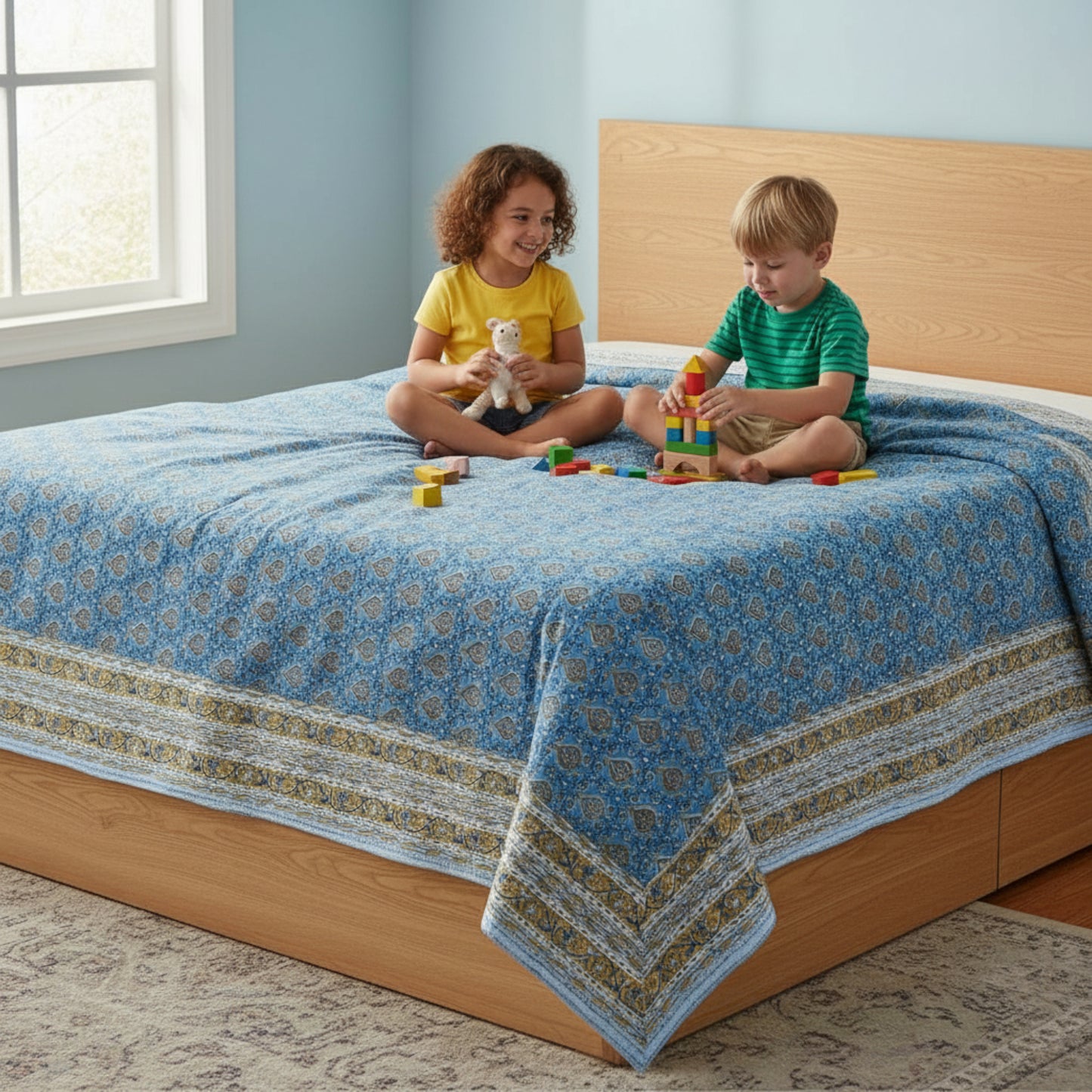 Indian Block Print Cotton Tablecloth, Handmade Dining Decor, Artisan Table Cover - 90x108