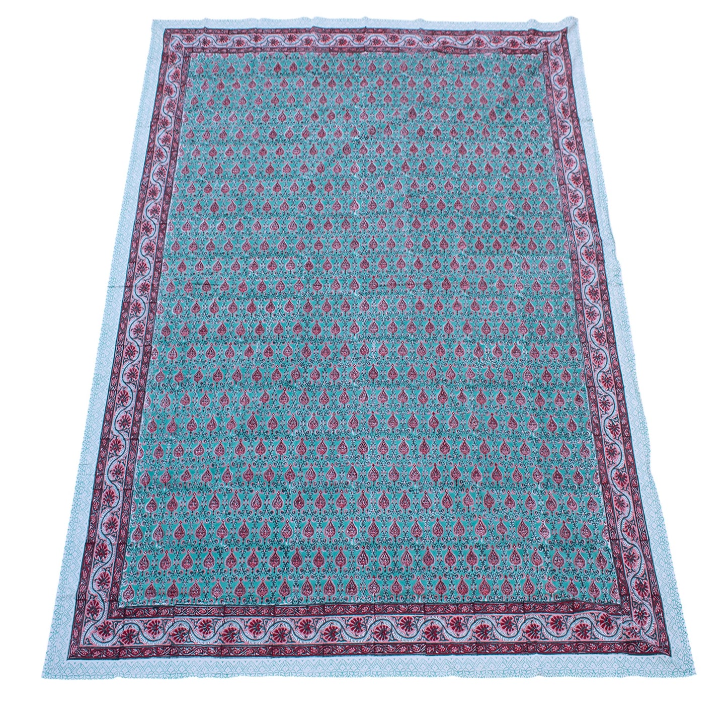 Cotton Tablecloth with Block Print, Boho Dining Table Linen, Handmade Decor - 90x108